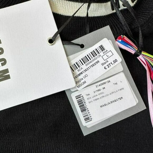 MSGM Milano wool high neck sweater black and white Men's Large - Picture 5 of 10